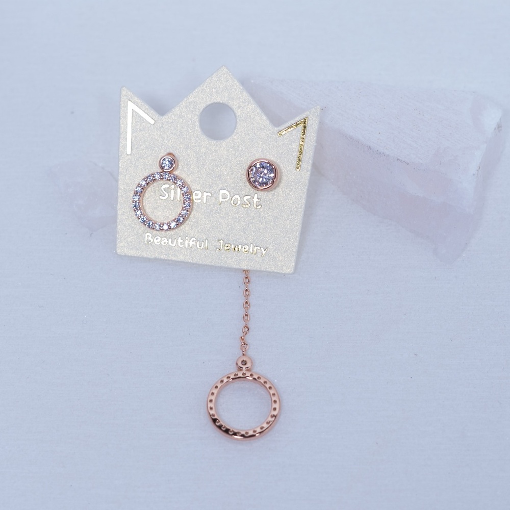 Gold Crystal Round Mismatch Drop Earrings
